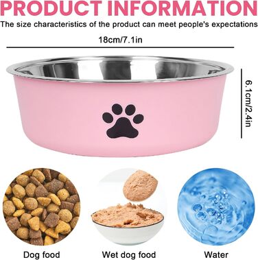 Набір з 4 мисок для собак з нержавіючої сталі, протиковзкі, для води та корму, 18 см, підходять для собак та котів будь-якого розміру