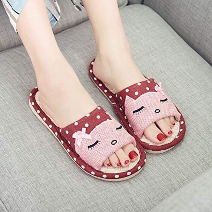 Пара тапочок з льону AioTio для дітей: японський стиль, мультфільм, дихаючі, антиковзкі, з товстим дном, подарунок, 38/39 EU, бордовий