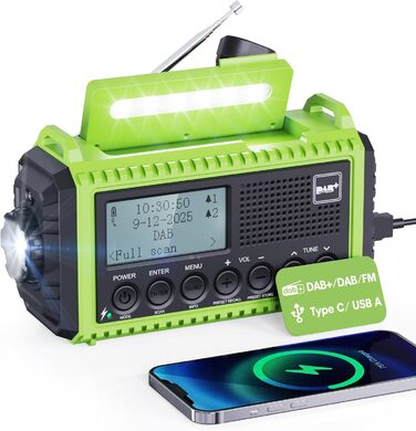 Радіоприймач Kurbelradio з DAB+/DAB/UKW, акумулятор 5000mAh, ліхтарик, SOS-сигнал, зарядка USB, динамо, FM, для кемпінгу та подорожей