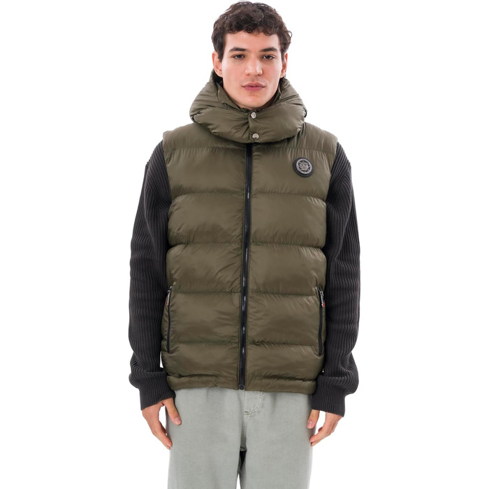 Чоловіча жилетка з пуховим наповнювачем – преміум якість, м'який матеріал, знімна капюшон (L, Хакі)