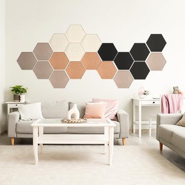 Акустичні гексагональні панелі Mollywell для шумоізоляції стін, 35.6 x 30.5 см, набір 16 шт, звукопоглинаючі плитки від ехо та реверберації, колір: глибокий верблюжий/коричневий/чорний/бежевий