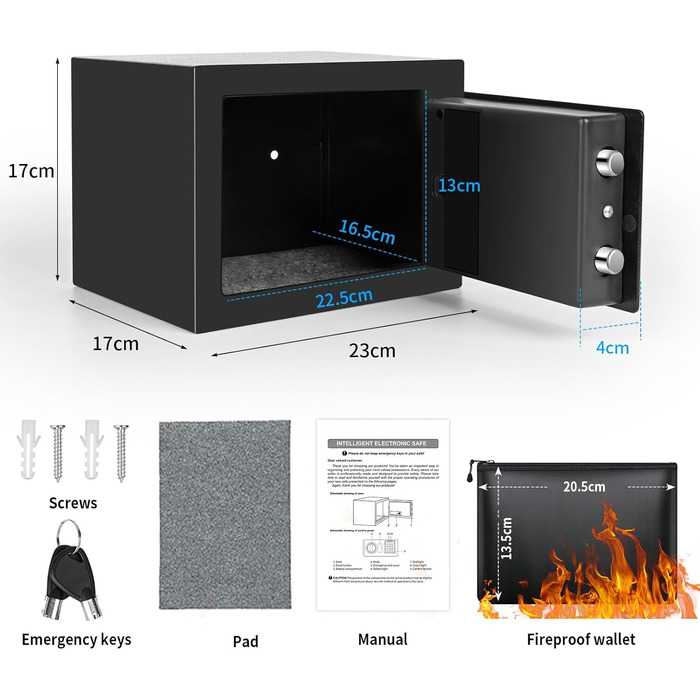 Міцний сейф Tresor Klein з кодовим замком, електронний настінний сейф Vankarr для дому, готелю, офісу, дітей, зберігання грошей, 23*17*17 см