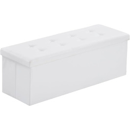 Складана лавка з місцем для зберігання LEADZM, біла, 110×38×38 см, пуф із ПВХ шкіри для спальні, вітальні, офісу