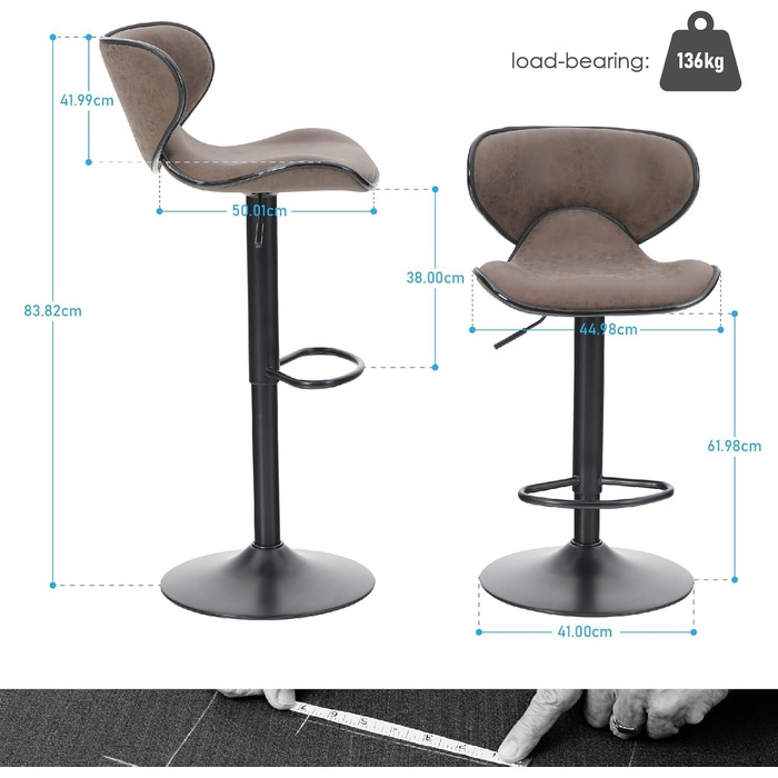 ALPHA HOME Adjustable Bar Stools 2-Pack with Backrest and Footrest - Swivel Gas Lift PU Leather Kitchen Barstools for Counter, Kitchen & Home, Brown
