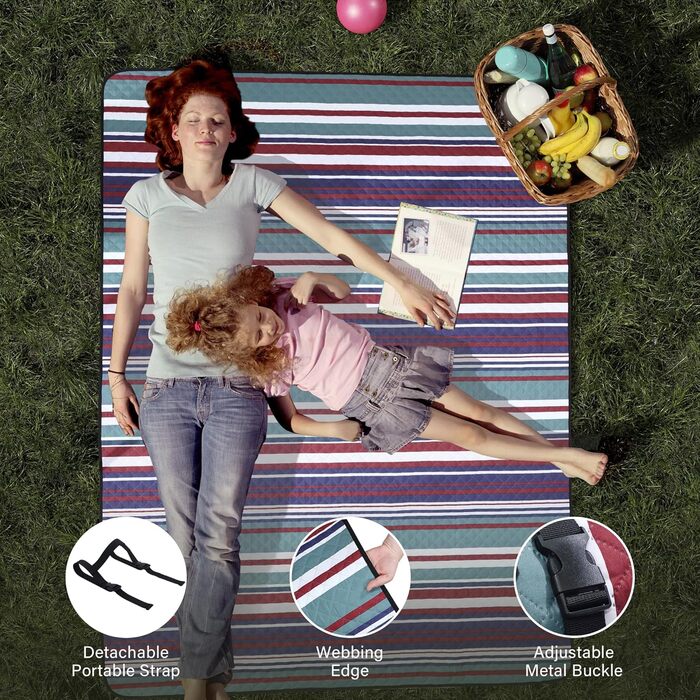 Килимок для пікніка HX&OD великого розміру (203x152 см), водонепроникний, 3-шаровий, для кемпінгу, подорожей, парків, концертів, червоний