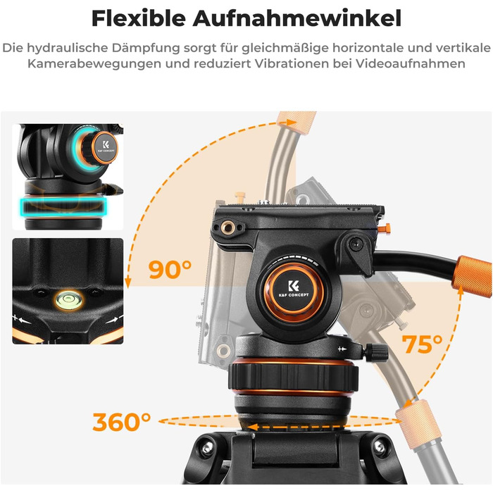 Штатив для камери K&F CONCEPT VA3+BV20: відео штатив з поворотним кріпленням, 184 см, для DSLR, відеокамер