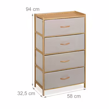 Relaxdays Bamboo Chest of Drawers, 4 Drawers
