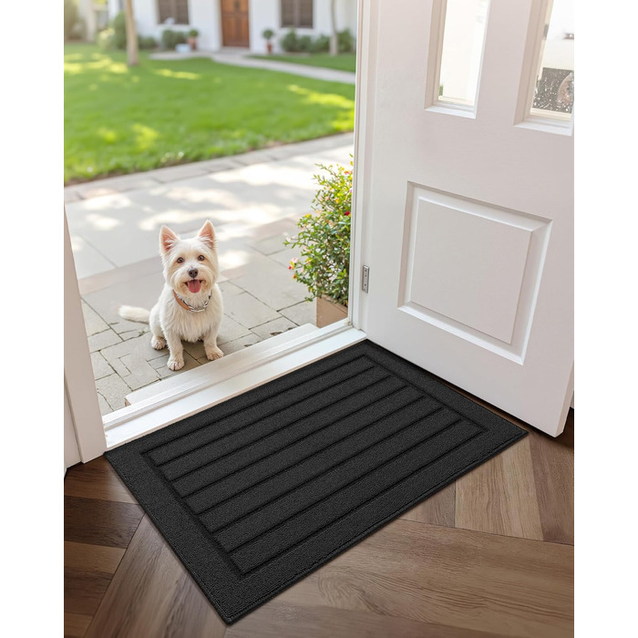 Килимок для дому COLOR&GEOMETRY 44x76 см – чорний, машинного прання, протиковзкий, вбираючий, мінімалістичний дизайн для входу, порогу та коридору