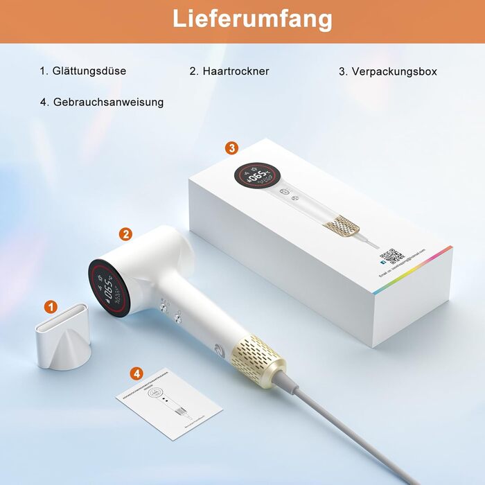 Фен для волосся з плазмою та безщітковим мотором 110 000 об/хв - швидке сушіння, тиха робота, з магнітною насадкою, для дому та подорожей (темно-сірий)