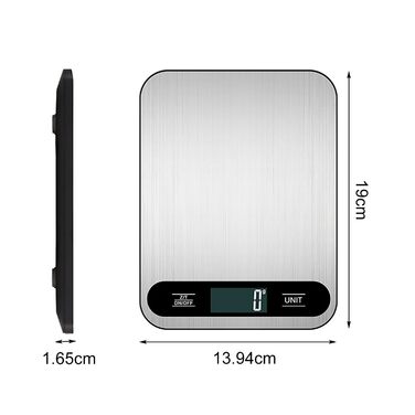 Кухонні ваги Vaolmlop, цифрові, 10 кг, LCD дисплей, багатофункціональні, з нержавіючою сталі, точність 1 г, срібні