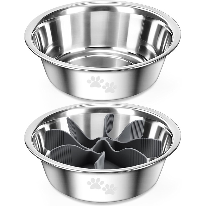 PETTOM Набір з 2 мисок для собак з нержавіючої сталі з антизаковтуванням, 2-в-1, об'єм 1560 мл, з антиковзним силіконовим дном, Ø21 см. Підходить для великих та середніх собак