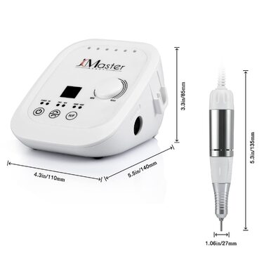 Nagelfräzer JCMaster Profi: Електрична фрезер для нігтів з педаллю, 35000 об/хв, 6 насадок, сенсорне керування (Білий)