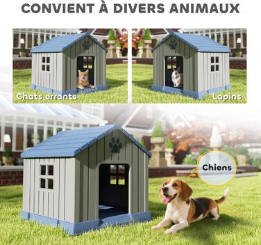 Будка для собак PawHut Outdoor з водонепроникного поліпропілену, вентильована, легка у збірці, сірого кольору