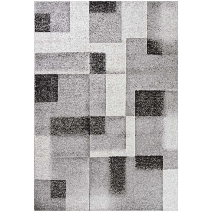 Килим Kurzflor з коротким ворсом для вітальні, спальні та дитячої кімнати. Сучасний дизайнерський килим TC-Fashion 6114 в сірому кольорі в клітинку, 080x140 см