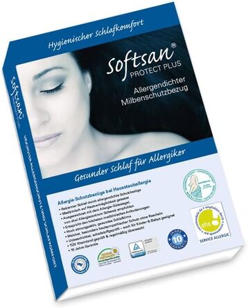 Softsan Protect Plus Mattress Cover, mite-proof 90x200x25 cm, height 25 cm, encasing, dust mite protection for house dust allergy sufferers, mite feces-proof, white