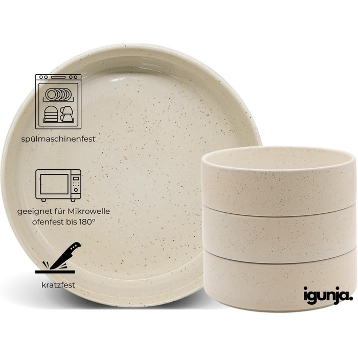 Igunga Stoneware Dinnerware Set - 12 Piece Set for 4 | Reactive Glaze Beige Tableware - Handcrafted Premium Quality
