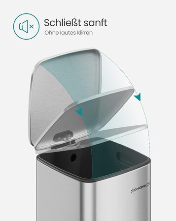 Відро для сміття SONGMICS 20 л з педаллю, сталеве, з внутрішнім відром, Soft-Close, металік срібло