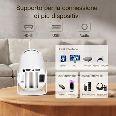 Портативний проєктор LYNCAST HY300 Pro з Wi-Fi, Bluetooth та Android 11: 1080P/4K, поворотний на 180°, для домашнього кінотеатру та на відкритому повітрі