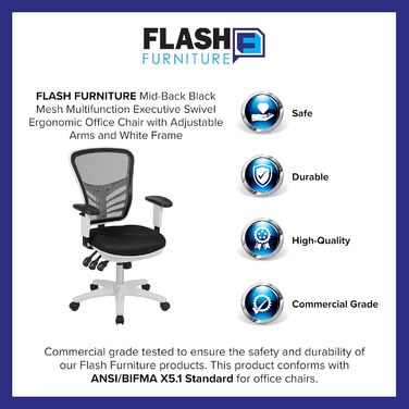 Офісний стіл Flash Furniture з сітчастою спинкою, м'яке сидіння, металевий каркас, 68.6 x 64.8 x 112.4 см
