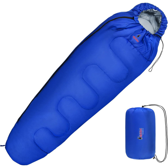 Сплячий мішок Alpidex 4-сезони, 225x80 см, -17°C, 400 GSM, ультралегкий, для кемпінгу, трекінгу, подорожей, синій (праворуч)