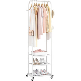 Robust clothes rack with wheels, modern clothes rack with 3 metal shelves, 180 cm display rack for hanging clothes, garment rack for small spaces, (White/Opulent Garden)