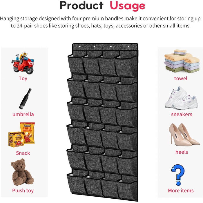 Органайзер для взуття навісний Homyfort 24 кишені, 156x56 см (Чорний Льон) - полиця для зберігання взуття