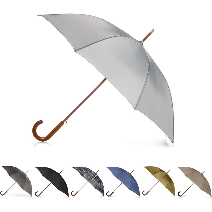 Еко-парасолька Totes з дерев'яною ручкою, чорно-сіро-помаранчевий смугастий дизайн, універсальний розмір