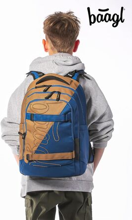 Шкільний рюкзак Baagl Set для хлопчиків та дівчаток-підлітків (5 частин): рюкзак для скейтборду, пенал, спортивна сумка, сумка для занять спортом, поясна сумка. Ергономічний рюкзак, 30 л, Duo.