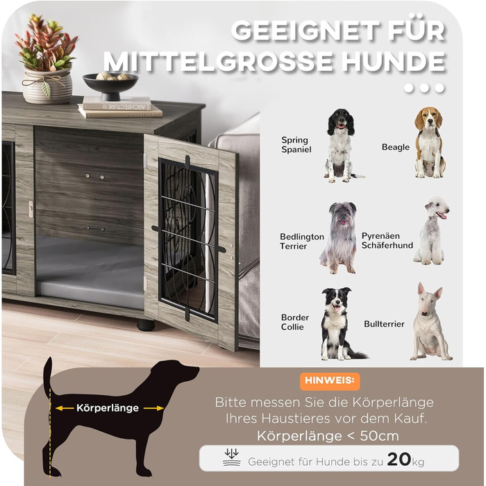 Клітка для собак PawHut з замком, подушкою та столиком, 80 x 56 x 63 см, сірий колір