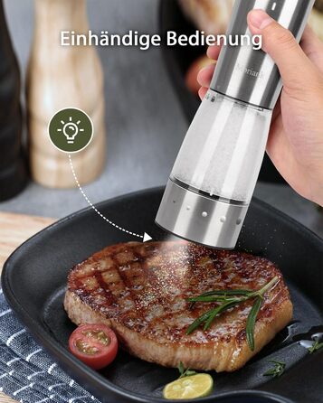 Electric Salt and Pepper Grinder Set of 2, USB Rechargeable Stainless Steel Electric Pepper Grinder with Adjustable Coarseness, Large Capacity, Elegant Storage Base