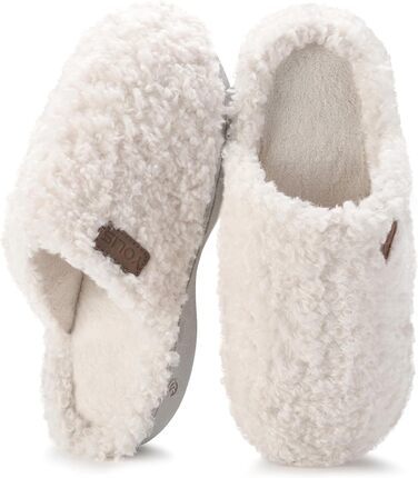 Тапочки жіночі YOLIS Flauschig, м'які, з підтримкою склепіння стопи, з піною Memory Foam, теплі та зручні для дому та вулиці (40/41 EU, білий)