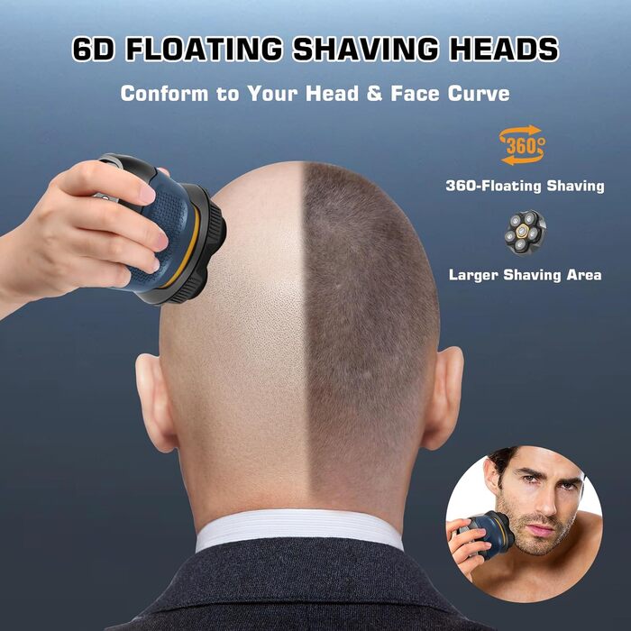 Електричний гострою машинка для гоління голови чоловіча Glatzen Rasierer з 6 рухомими лезами, Skull Shaver, миється