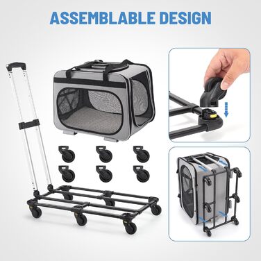 Транспортна переноска для котів та собак великих порід (до 20 кг), сіра. З колесами, складається.