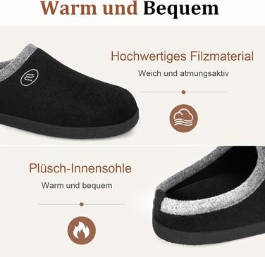 Тапочки халатні Ruyi: теплі фетрові тапочки для дому та вулиці (чорні, 40 EU) з підтримкою склепіння стопи та антиковзкою підошвою