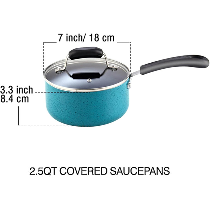 Набір антипригарних сковорідок Cook N Home, 3 шт, 20/25/28 см, для індукційних плит, мармурове покриття, червоно-бірюзові