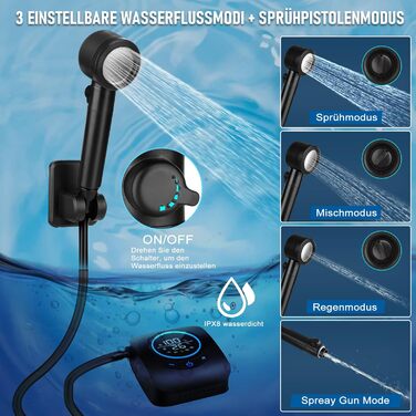 Camping Shower, [8000mAh] Portable Camping Shower with Pump and Temperature Gauge, Mobile Outdoor Shower Set with Showerhead and 2M Hose for Camping, Garden, Car Washing, Beach, Travel, Pet