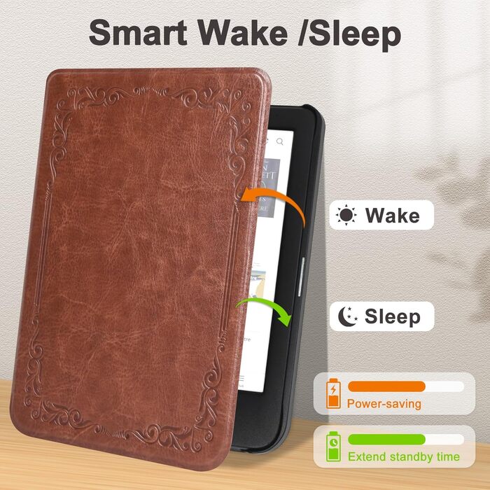 Чохол для Tolino Shine Color/Shine 5(2024)/Shine 4(2022) & Kobo Clara Colour | BW | 2E, тонкий захисний чохол з авто-ввімкненням/вимкненням (квітка), коричневий