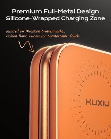 Бездротова зарядна станція KU XIU X40 Turbo Qi2.2 25W 3-в-1 для iPhone 17/16/15/14/13/12, Apple Watch та AirPods, алюмінієва, з адаптером GaN 45W (Космічний Помаранчевий)
