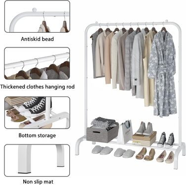 MOYIPIN Metal Clothes Rack, Single Rod Portable Clothes Hanger Rack, Clothes Stand for Bedroom, Balcony 110.5 cm, White
