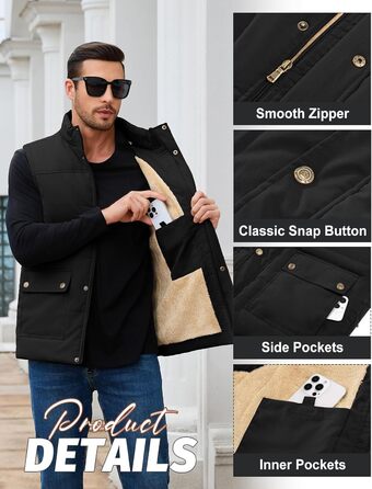 Чоловіча зимова жилетка Xnova з термопідкладкою Sherpa: тепла флісова жилетка, без рукавів, для полювання, роботи та активного відпочинку. Чорний колір, розмір M