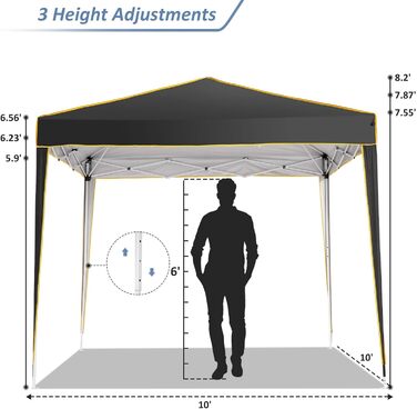 COBIZI Gazebo 3x3 Waterproof Stable Winter-Proof Party Tent, Folding Gazebo 3x3 with 4 Side Panels 3.0, 100% Waterproof and UV 50+ Portable High-End Portability Garden Gazebo, Black