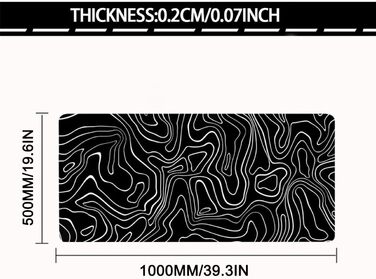 Великий килимок для столу 800x400 мм - ігровий килимок для миші з прошитими краями, неслизька підкладка, килимок для клавіатури та миші Black & White Abstraction (Топографічна лінія)