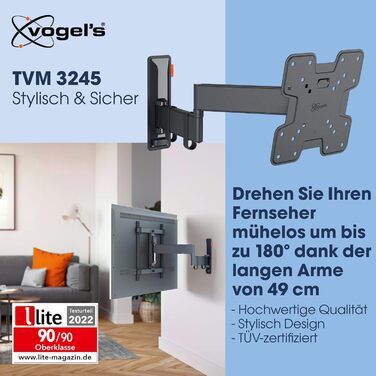 Настінне кріплення для телевізора Vogel's Comfort TVM 3245 Full-Motion 19-43 дюйми, до 15 кг, поворот 180°, VESA 200x200, чорний