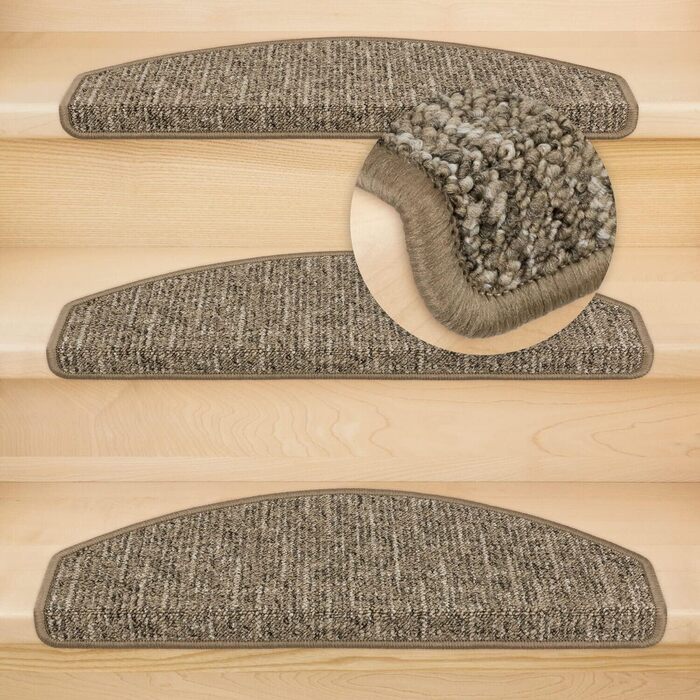 Ступінчасті килимки Kettelservice-Metzker Altona напівкруглі | Одинарні та економ-пакети | Килимки для сходів, світло-коричневий, 14 шт.