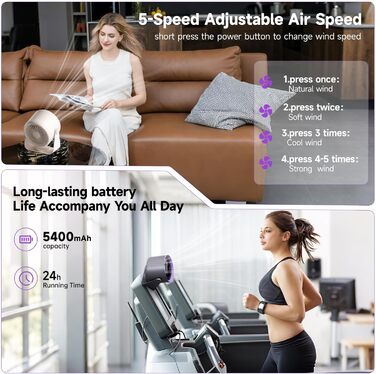 Перезаряджуваний USB-настільний вентилятор з цифровим дисплеєм, 5-рівневий тихий вентилятор, регульований на 90°, настільний вентилятор для спальні, кухні, кемпінгу, офісу (Хакі)