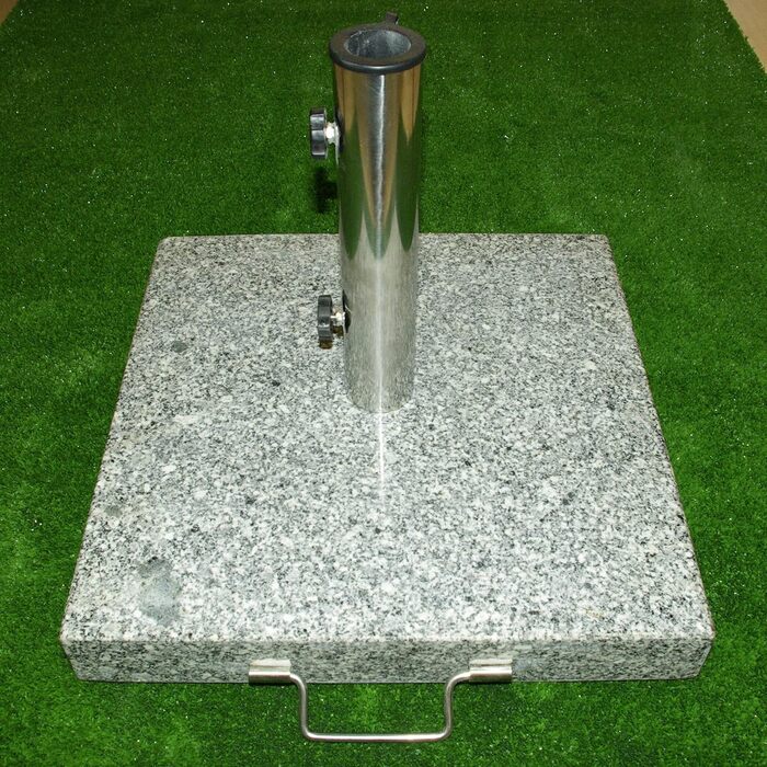 Dilego Nexos Umbrella Stand, Granite Umbrella Stand, Square 45x45cm, Approx. 25kg, Stainless Steel Tube Handle, Transport Wheels, Black-White-Grey