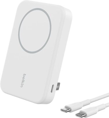 Belkin BoostCharge Pro Powerbank 10000mAh з Qi2, MagSafe, вбудований стійка, для iPhone 17, Air, 16, 15, 14, Pixel та інших – білий