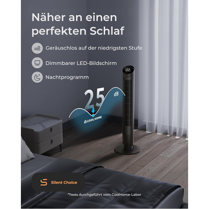 Турбовентилятор CF2401 з пультом керування та додатком: тихий підлоговий вентилятор з таймером та LED-підсвіткою, дитяча безпека, чорний, 102 см