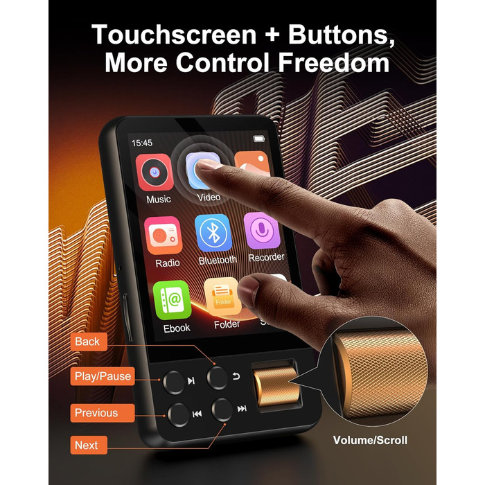 MP3 плеєр Hi-Res 64GB з Bluetooth 5.3, DSD DAC, підтримкою FLAC, 2.8