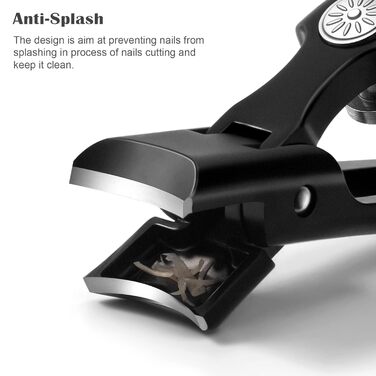 Кусачки для нігтів з лотком для обрізків, великі 8.6 см, для товстих нігтів, нержавіюча сталь, з пилкою для нігтів (чорні)